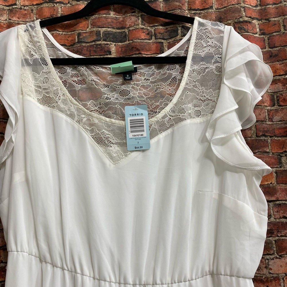 Torrid Ivory Ruffle Skater Lace Sleeveless Dress - Picture 6 of 6